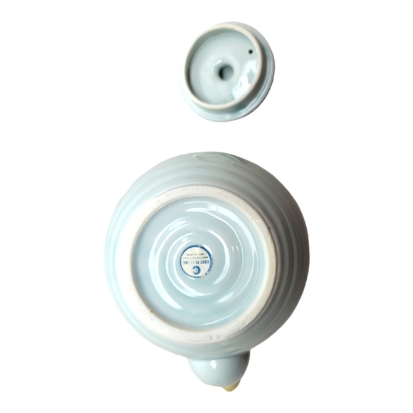 Vintage‎ Japanese Blue Koi Fish Hand Painted  Ceramic Teapot With Bamboo Handle - Picture 5 of 10